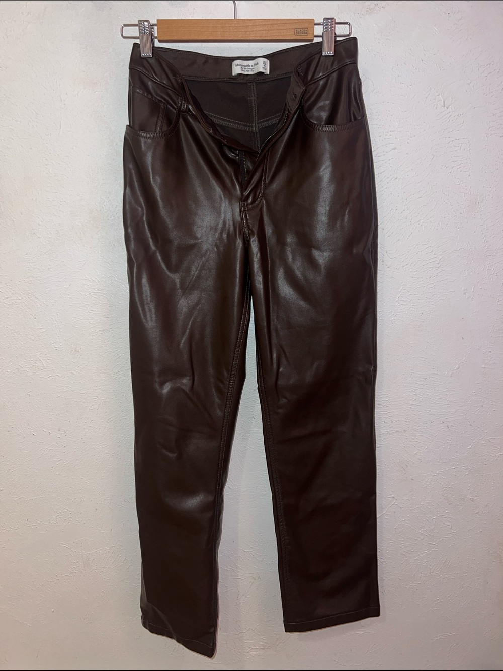 Abercrombie & Fitch Brown Faux Leather High-Rise Straight Pants - Picture 2 of 5